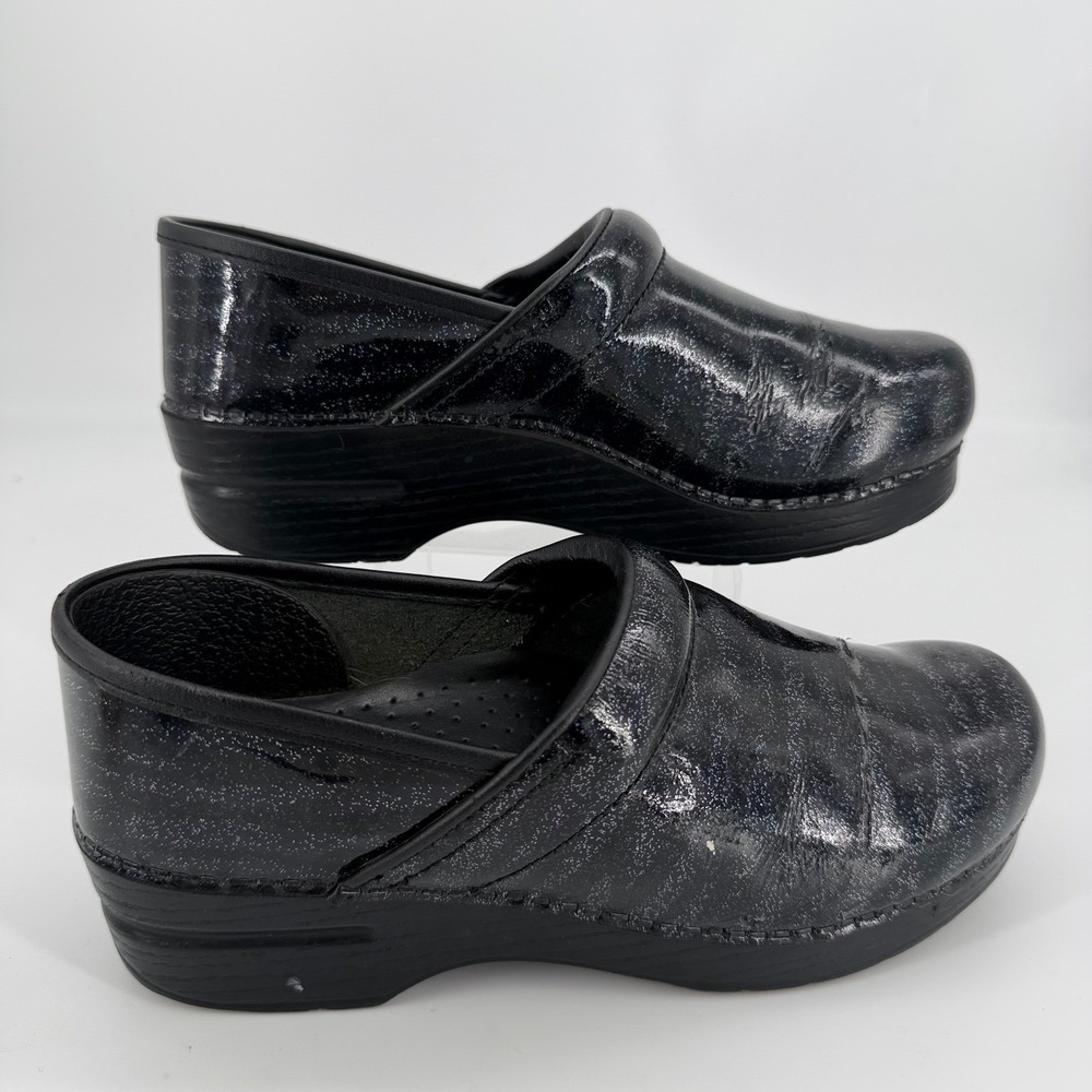 Dansko Professional Clogs Black Galaxy Glitter Patent Leather Shoes Size 39